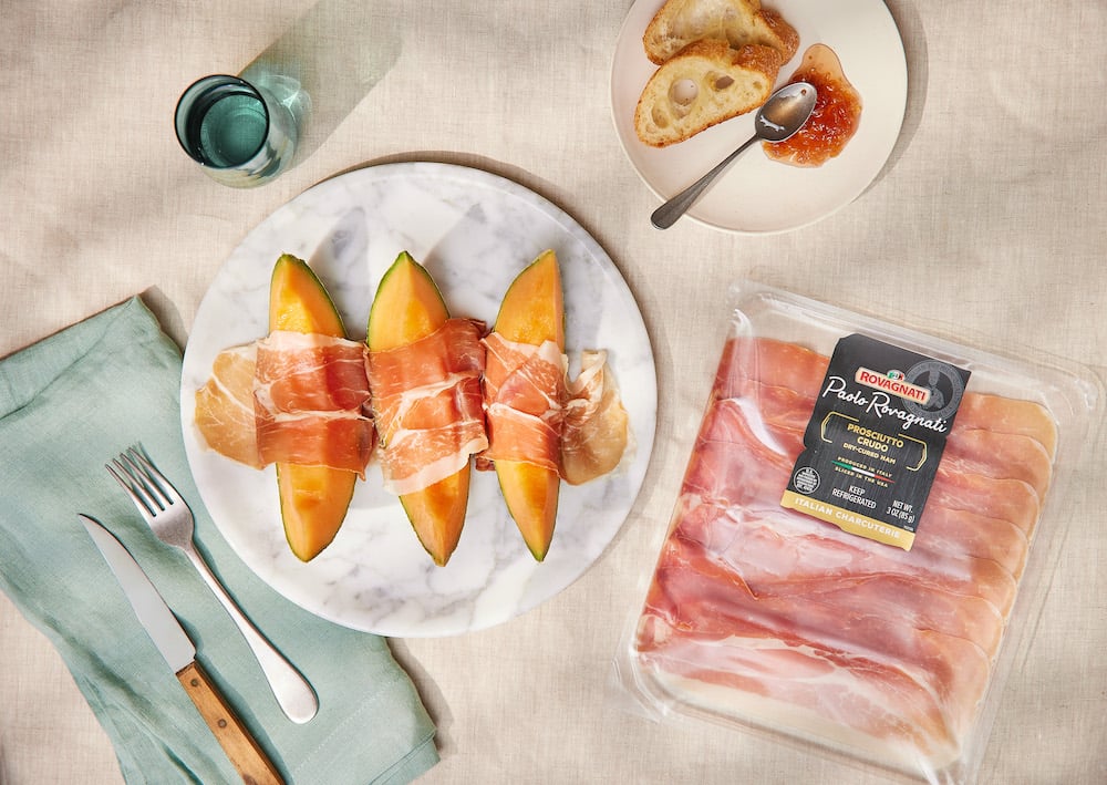 Rovagnati product photo of prosciutto melone, by Brooklyn-based food/drink photographer Trevor Baca.