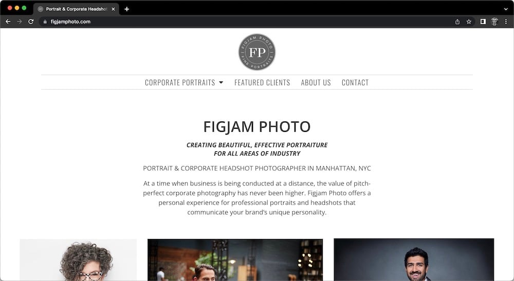 Screenshot of Figjam Photo home page while building his photography website