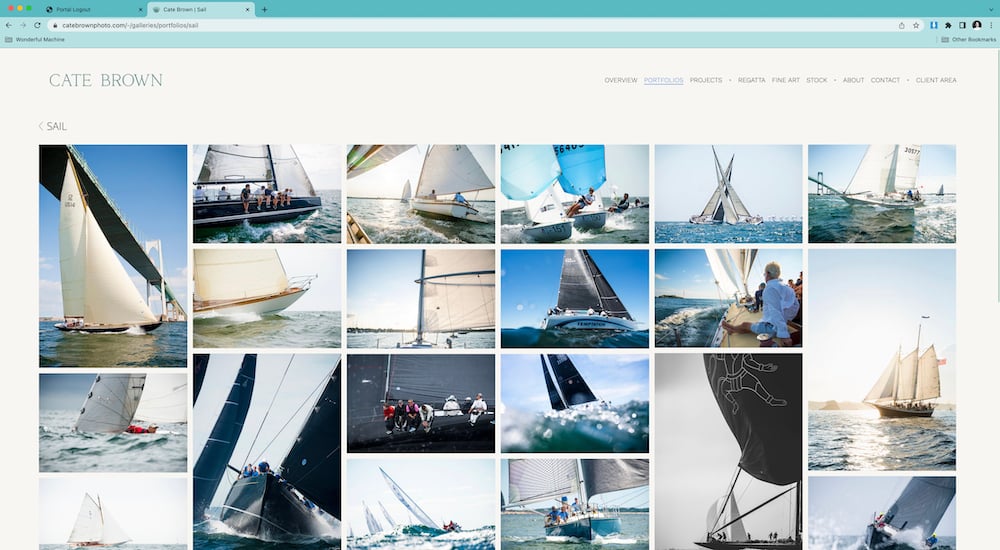 A screenshot of another portfolio collection - titled sail. This one shows images of sail boats and yachts, as well as the people who man them, in action.