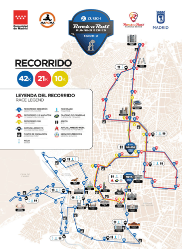 a map showing the route for the rock n roll running series in Madrid