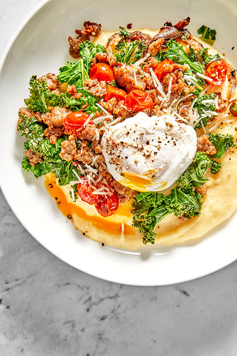 Breakfast Polenta. Photographed by Suzanne Clements for Delish Magazine. 