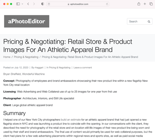 a screen grab from aPhotoEditor's website, showing a Pricing & Negotiating article as a result of our Partnerships efforts in July 2023