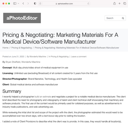 aPhotoEditor's post of our article, Pricing & Negotiating: Marketing Materials for a Medical Device/Software Manufacturer