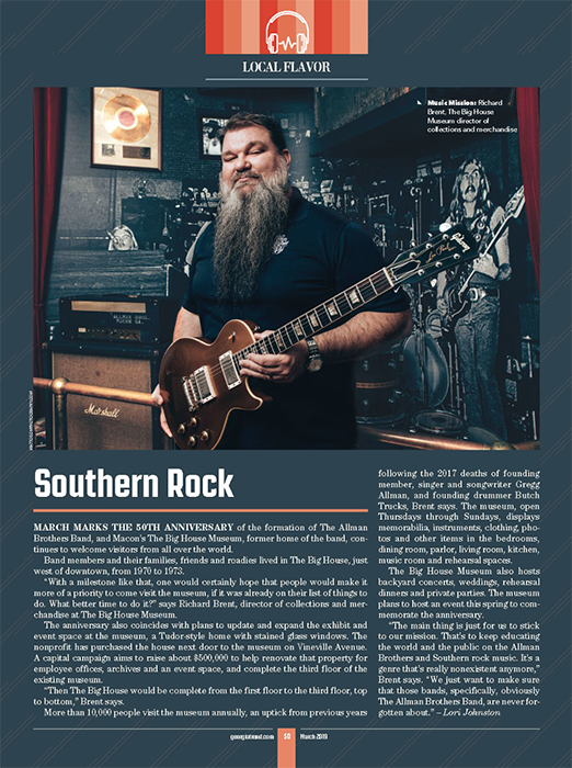 An image of Richard Brent shot by Matt Odom used in an article on Southern Rock for Georgia Trend Magazine