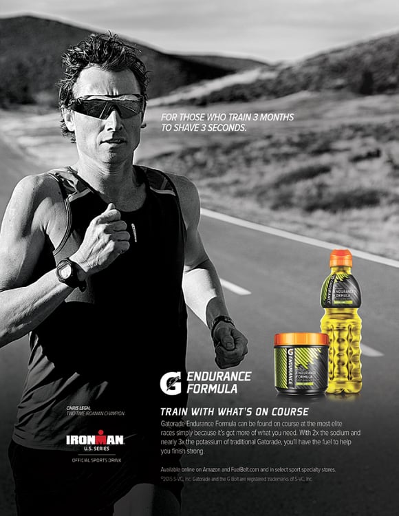 Photo by Steve Boyle of a man in athletic gear running in a gatorade ad.