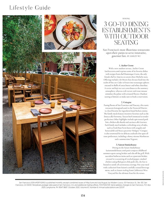 Outdoor seating at a restaurant, shot by Joseph Weaver for San Francisco Magazine