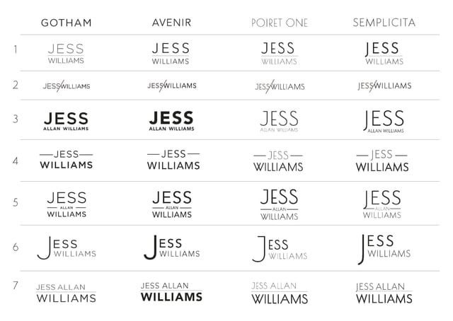 First round of choices Lindsay sent to Jess for his Wordmark