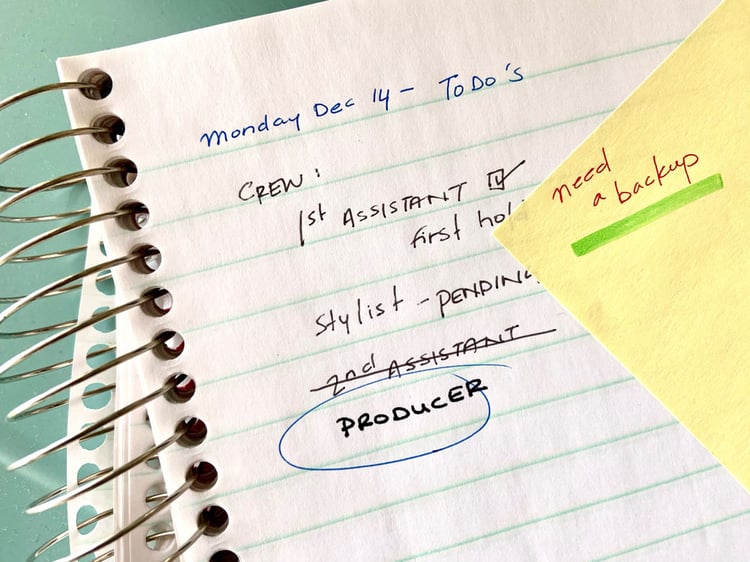 Notepad of a photography producer's estimate, before hiring crew