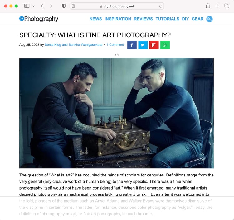 Screenshot from DIY Photography website showing Wonderful Machine article Specialty: What is Fine Art Photography?