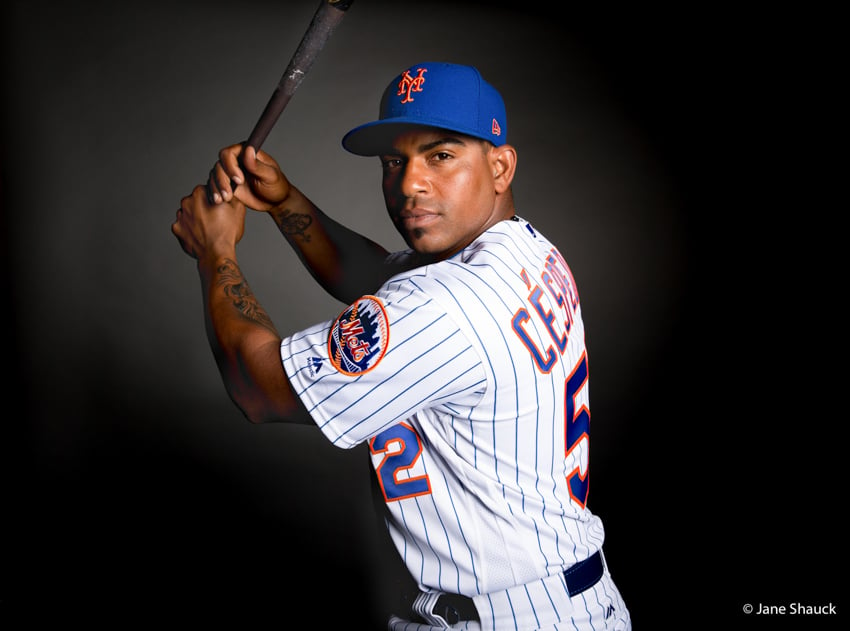 Portrait of NY Mets batter Cespedes by Jane Shauck.