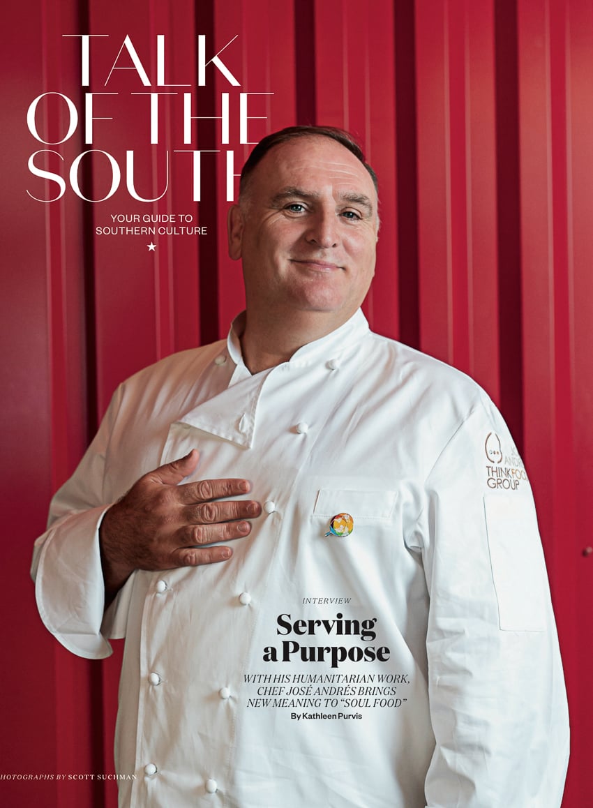 Tear sheet of the cover of Garden & Gun featuring chef José Andrés photographed by Scott Suchman