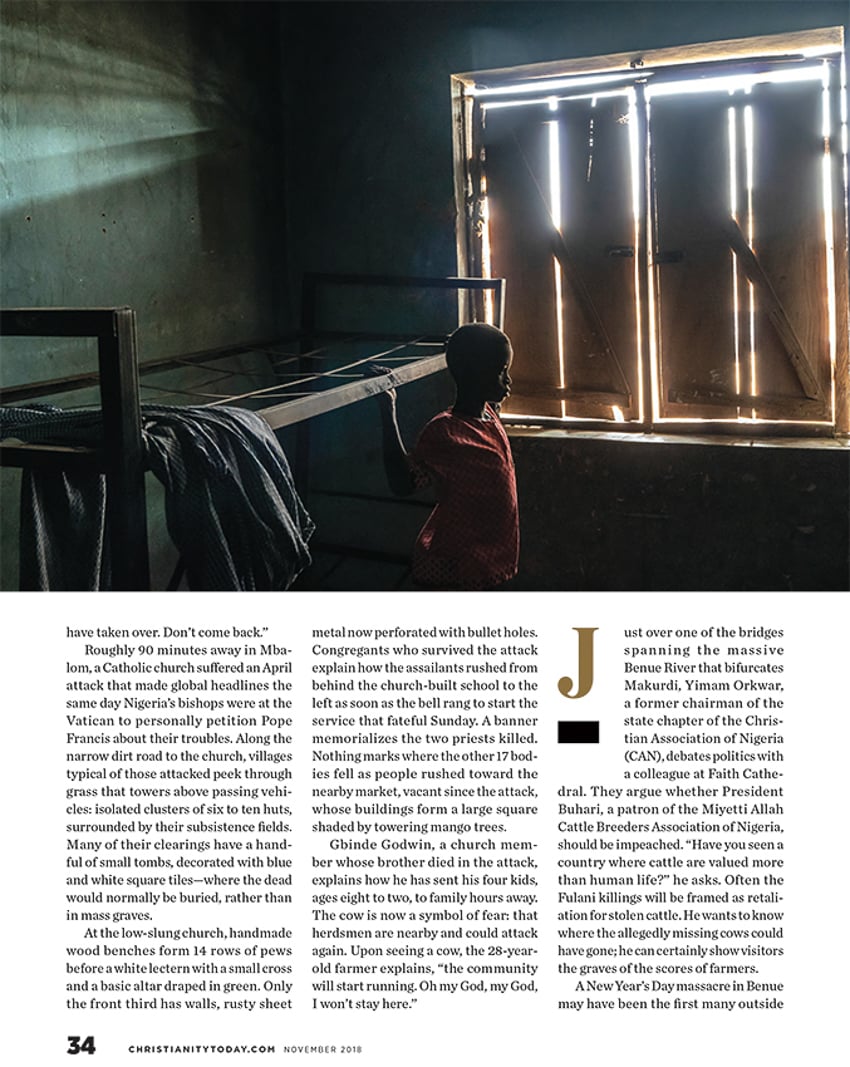 Photograph of a boy next to an empty bedframe in an IDP camp by Gary Chapman on Nigeria's Unrelenting Terrorist Group Violence for Christianity Today.