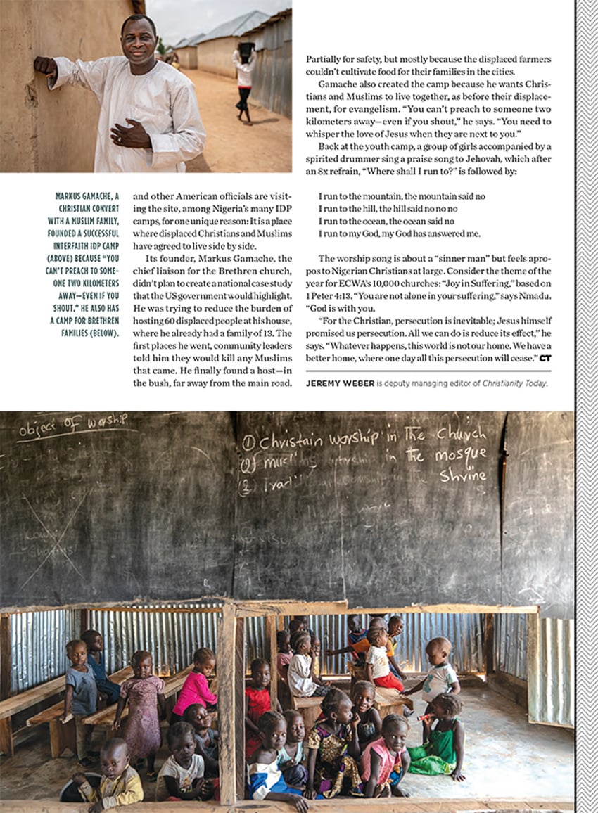 Photographs of a teacher and students at an IDP camp by Gary Chapman on Nigeria's Unrelenting Terrorist Group Violence for Christianity Today.