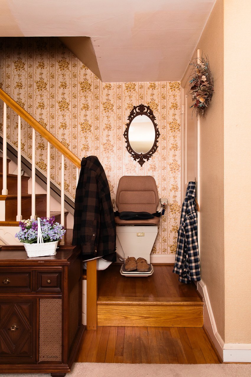Photograph of a chairlift on a staircase by Colin Lenton for Meals on Wheels America.