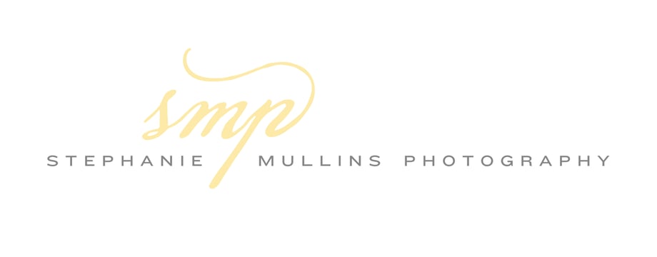 A logo with a photographer's name in grey, with yellow initials