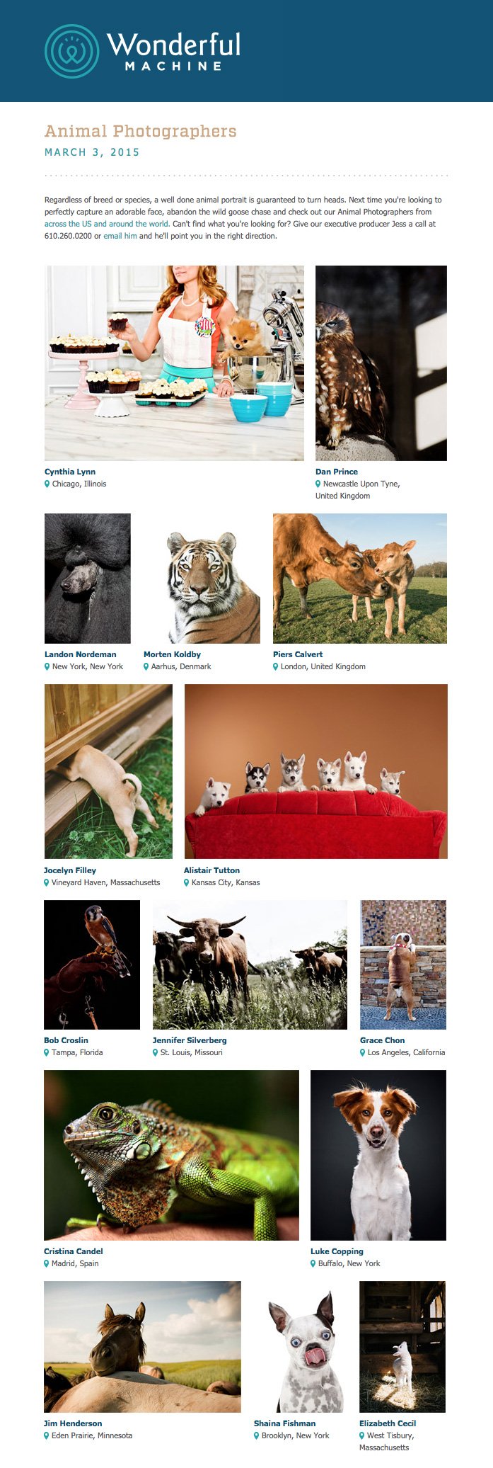 screenshot of Emailers: March 3, 2015 showing animal photography by member photographers