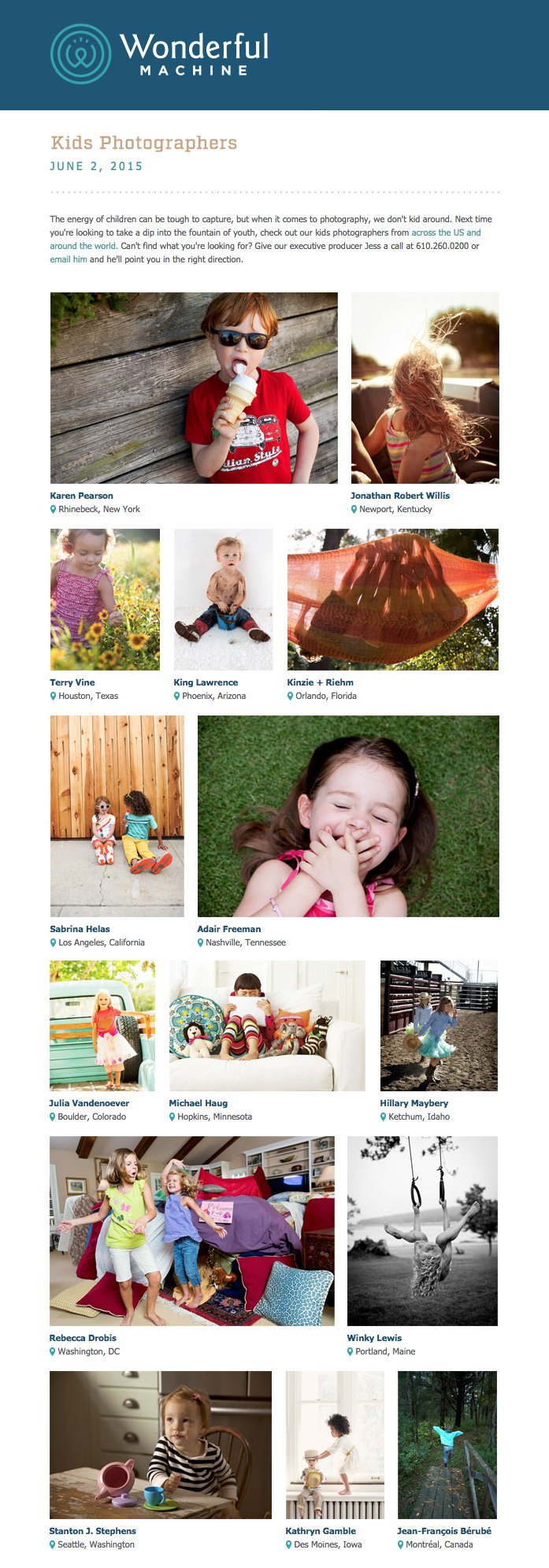 screenshot of emailer showing member photographers of kids photography