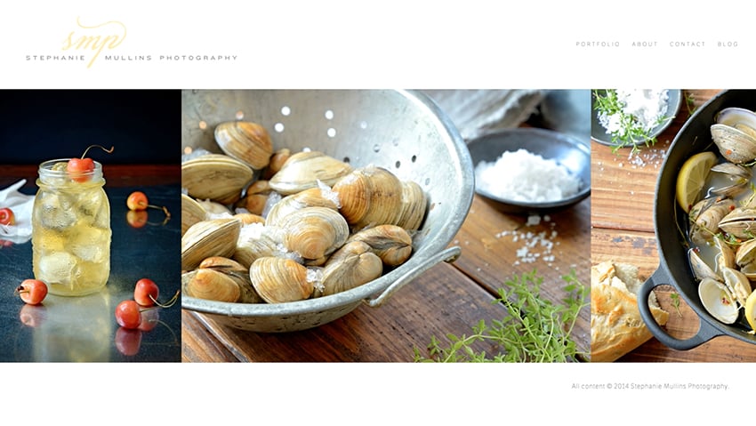 Stephanie Mullins's original website landing page, featuring food and drink photography.