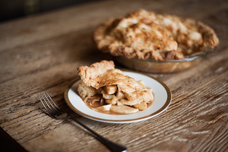 Image of a slice of Nicole Mournian's apple pie photographed by Alan Gastelum. 
