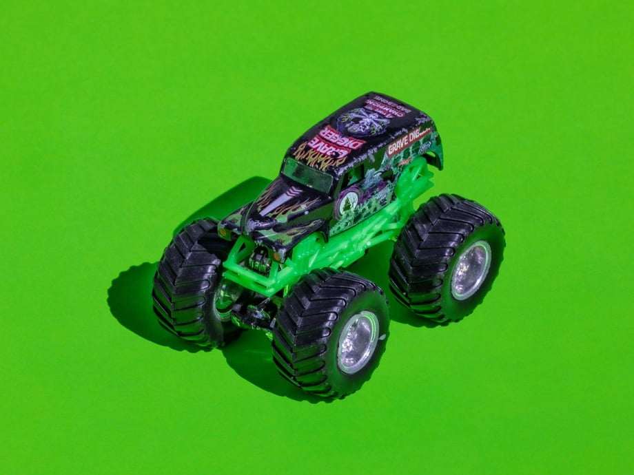 Photo of a miniature version of the Grave Digger monster truck.