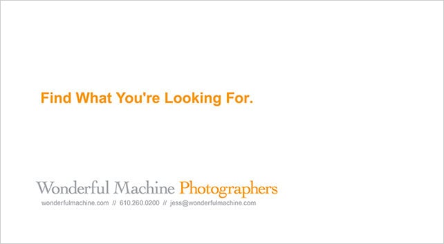 Wonderful Machine promo back-end with tagline, find what you're looking for