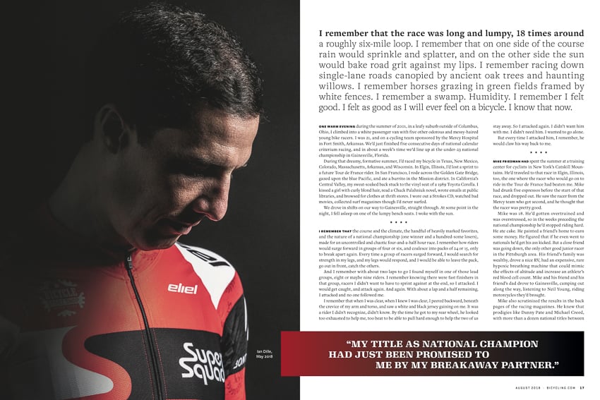 Tear sheet of a feature story from Bicycling Magazine August 2018 photographed by Matt Trappe