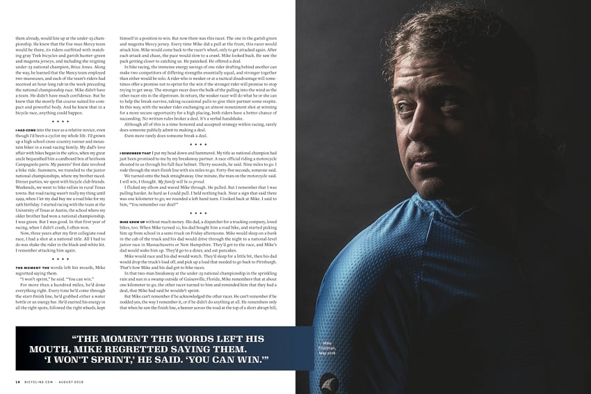 Tear sheet of a feature story from Bicycling Magazine August 2018 photographed by Matt Trappe
