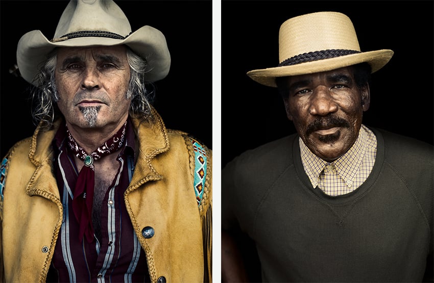 Two portraits side by side of various hat-wearers shot for Ad Photographers Worldwide by Eli Meir Kaplan