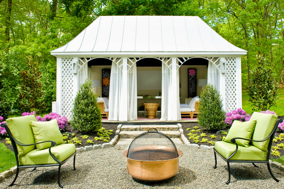 An excerpt from Patricia Burke's new website showing the Exteriors and Garden gallery showing the image of a large gazebo.
