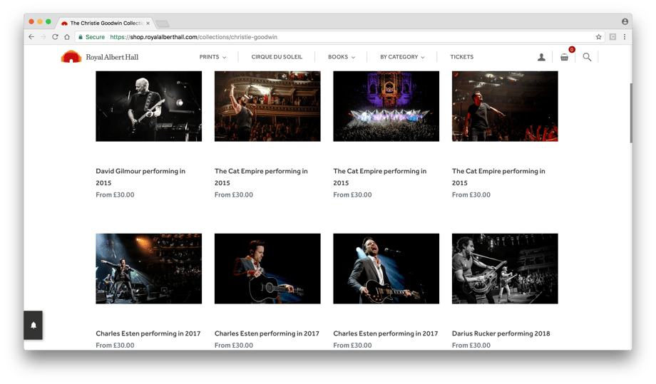 A screen shot from The Royal Albert Hall website shows live concert shots from the Christie Goodwin Collection