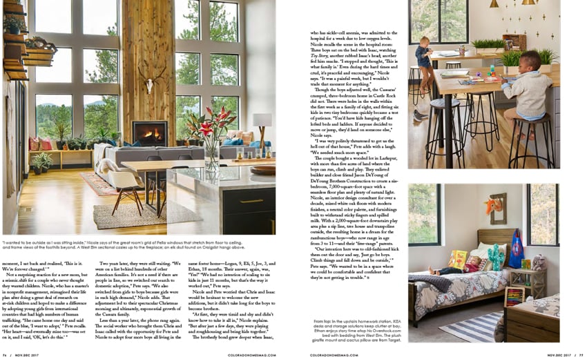 Tearsheet of Colorado living room and bedroom shot by photographer David Patterson.