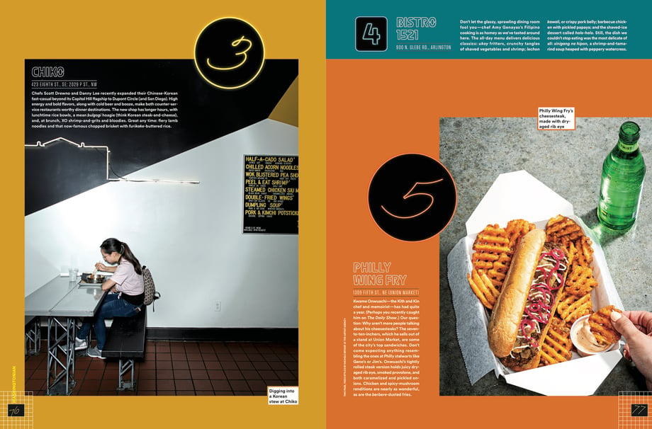 Scott Suchman photographs informal portraits and food for Washingtonian Magazine-tear sheet.