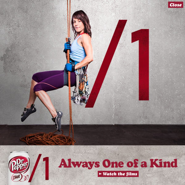 Photo of a woman in a climbing harness taken for Dr. Pepper by Los Angeles-based travel and landscape photographer Ben Miller. 