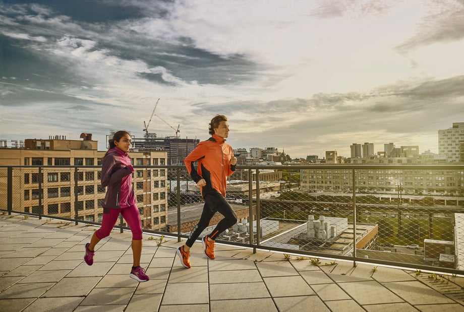 Stevie Chris photographs two runners amongst buildings for Italian athletic brand Diadora.