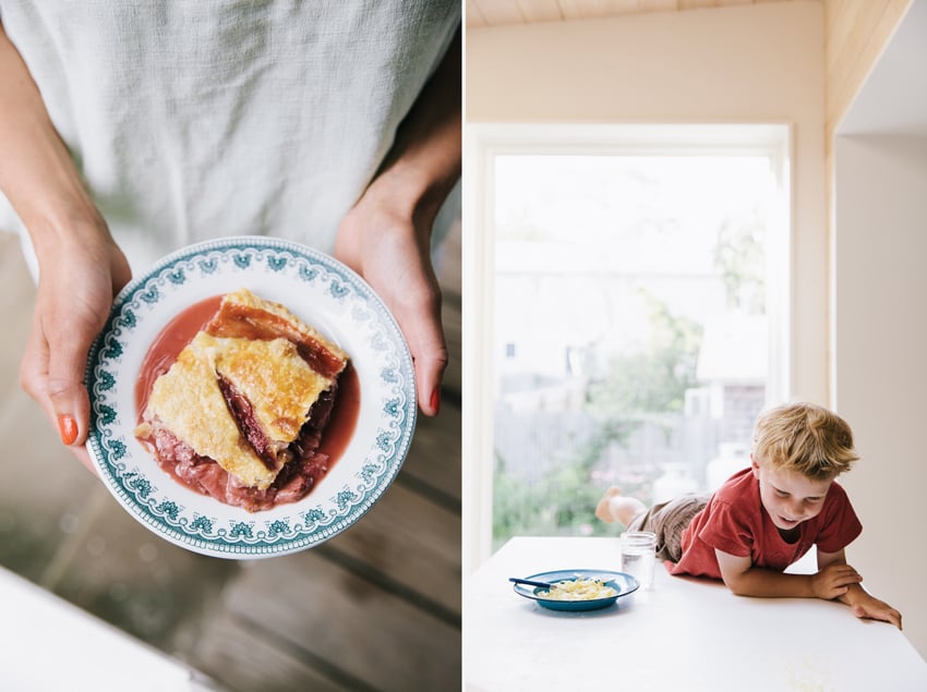 Elizabeth Cecil photographs of pie and a child on a table