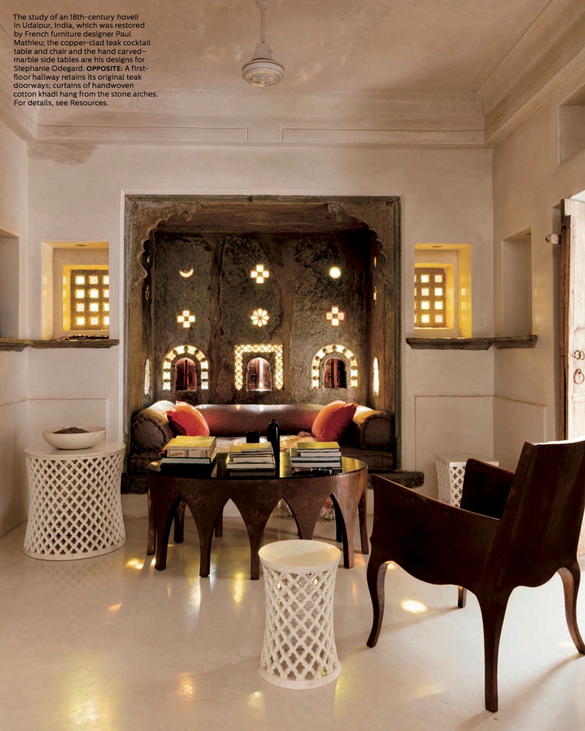 Elle spread of a living room area featuring photography by Jignesh Jhaveri