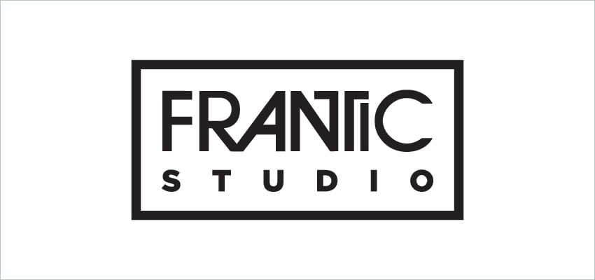 First round designs for Frantic's logo showing a bold logo containing their name.
