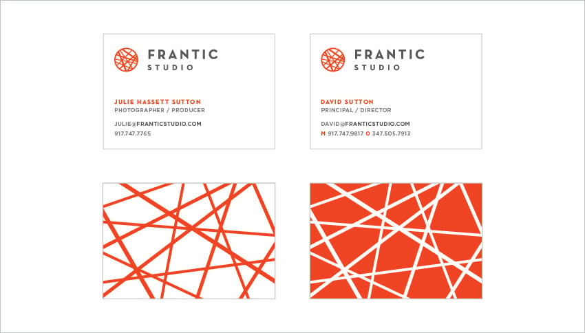 Frantic Studio new branded business card design options.