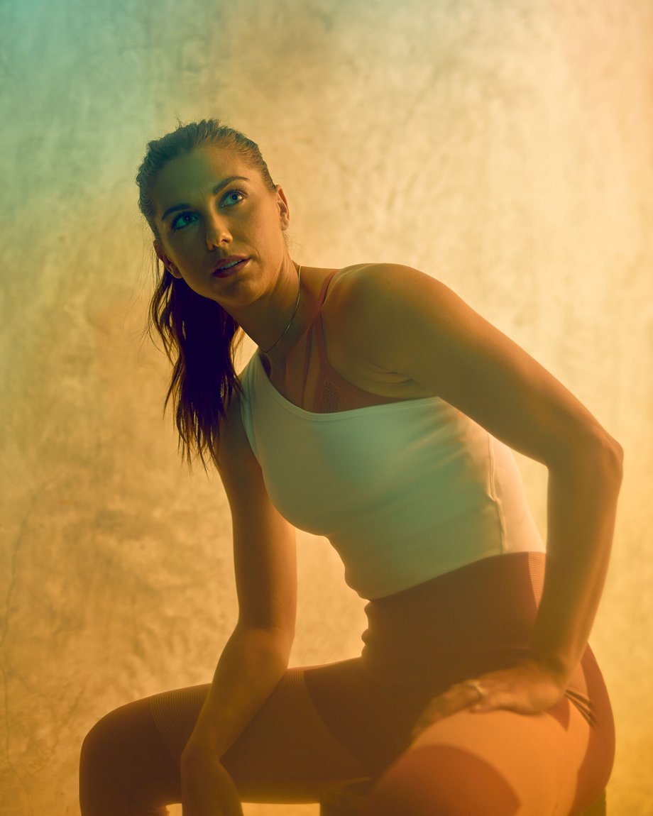Another photo of Alex Morgan by Mary Beth Koeth shows her sitting down.