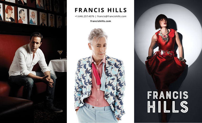 Closer image of the Francis Hills trifold promotion featuring his celebrity portraiture.