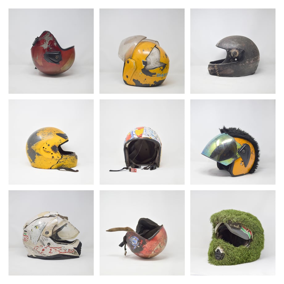 A single graphic shows 9 shots of Boda Boda helmets from Tobin Jones