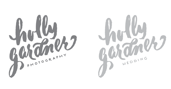 Holly Gardner logo mockup in brush strokes, in cursive lettering