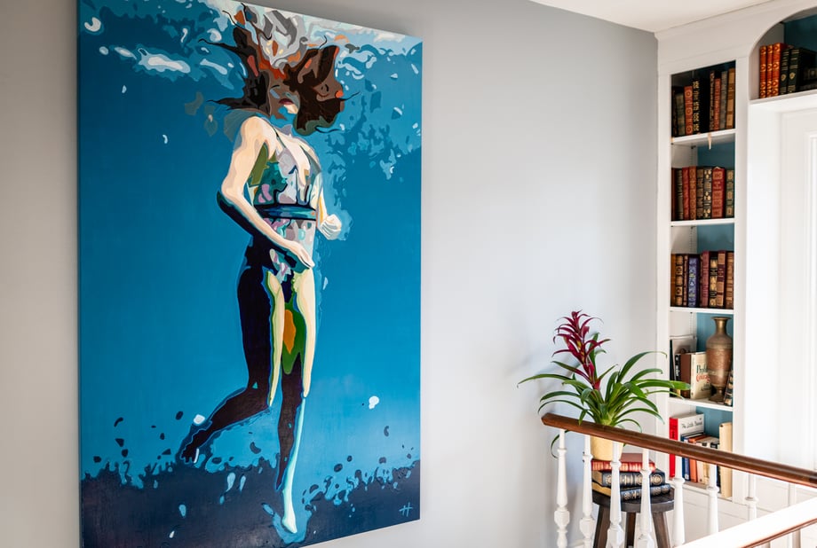 Heather Perry's underwater painting of a woman suspended in the water, her hair floating above her head