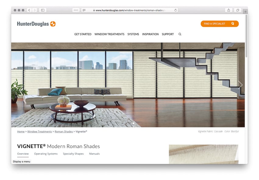 Hunter Douglas homepage as photographed by Lincoln Barbour