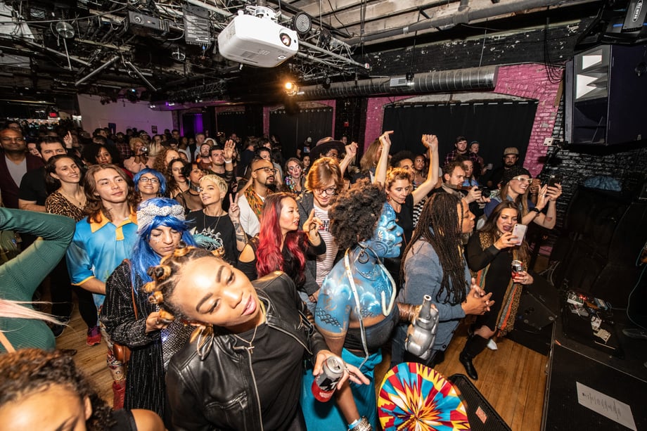 Julia Lehman captures the crowd dancing at the launch party for WorldTown. Mami Wata is in the front row