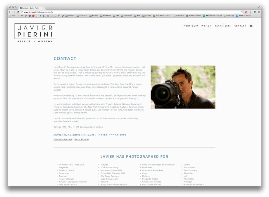 Javier’s new site's contact page.
