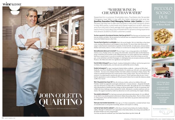 Photo of chef John Coletta for Today's Chicago Woman taken by Kristyna Archer. 