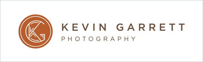 Kevin Garrett logo example with a circle encompassing the K in the G