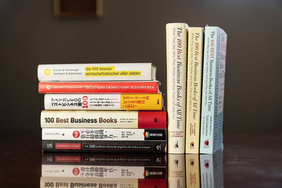 Kat Schleicher's photo shows a several business books in different languages