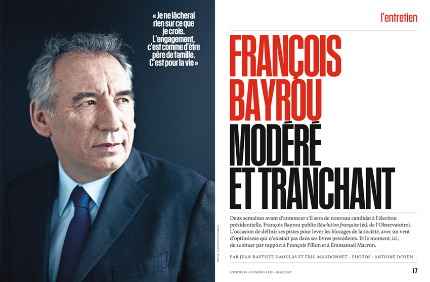 l'express, francois bayrou, antoine doyen, corporate portraiture